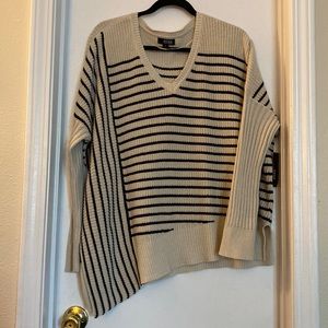 Ana Beige and Black Striped, Asymmetrical knit sweater